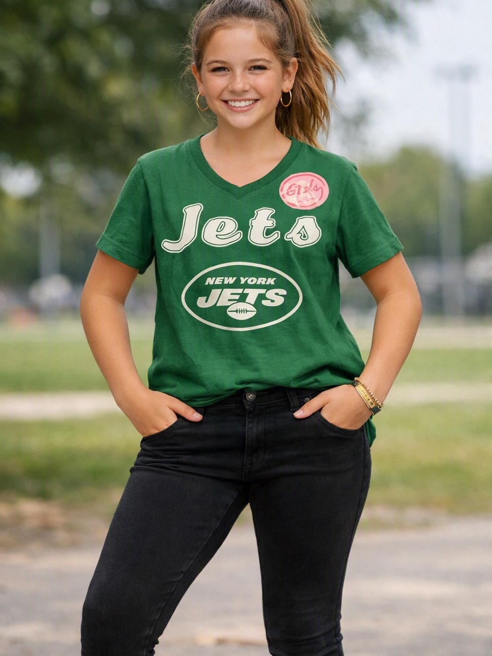NFL jets Green sports football Tee -girls Xl/women’s XS
